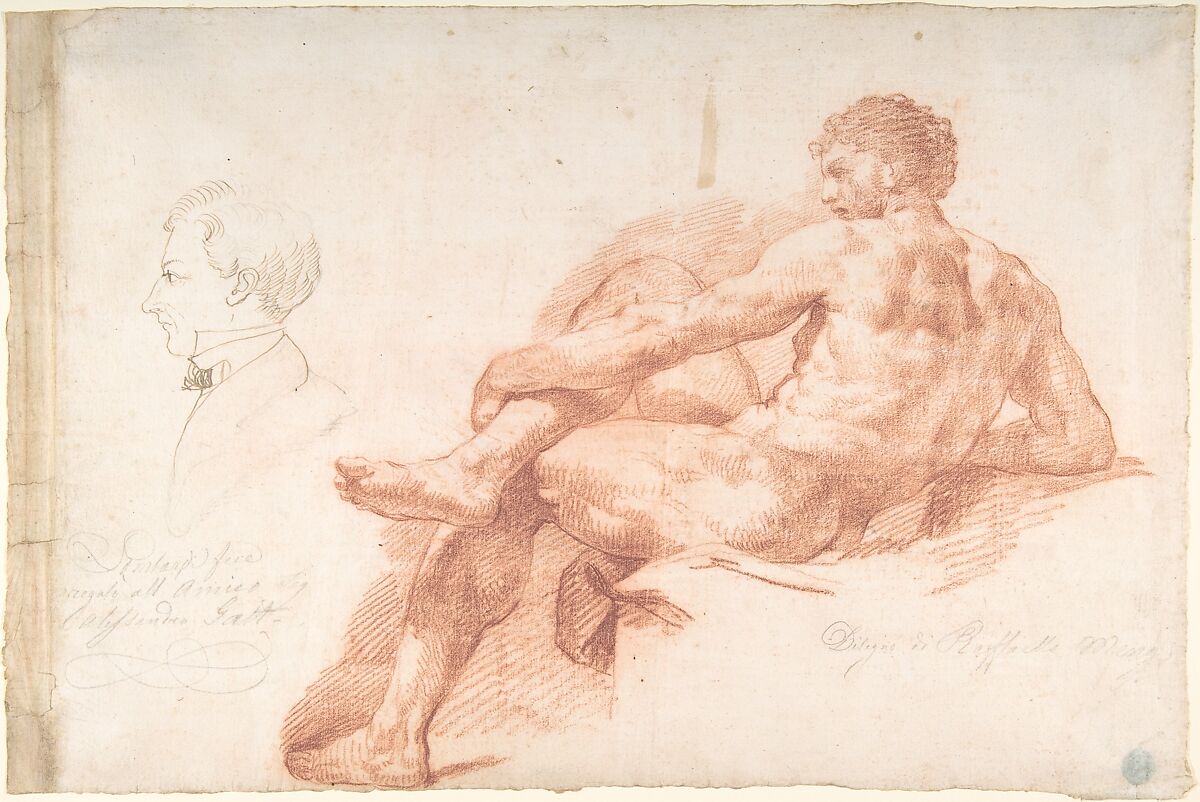 Male Nude, Giovanni Battista Lombardi (Italian, 1823–1880), Red chalk 