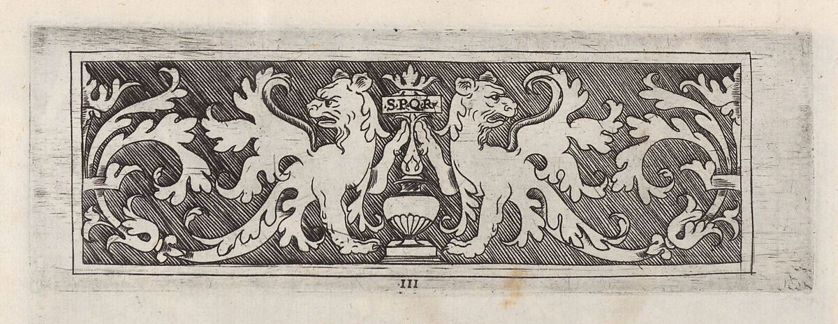 Frieze with Rinceaux, a Siren and Four Children, Enea Vico (Italian, Parma 1523–1567 Ferrara), Engraving