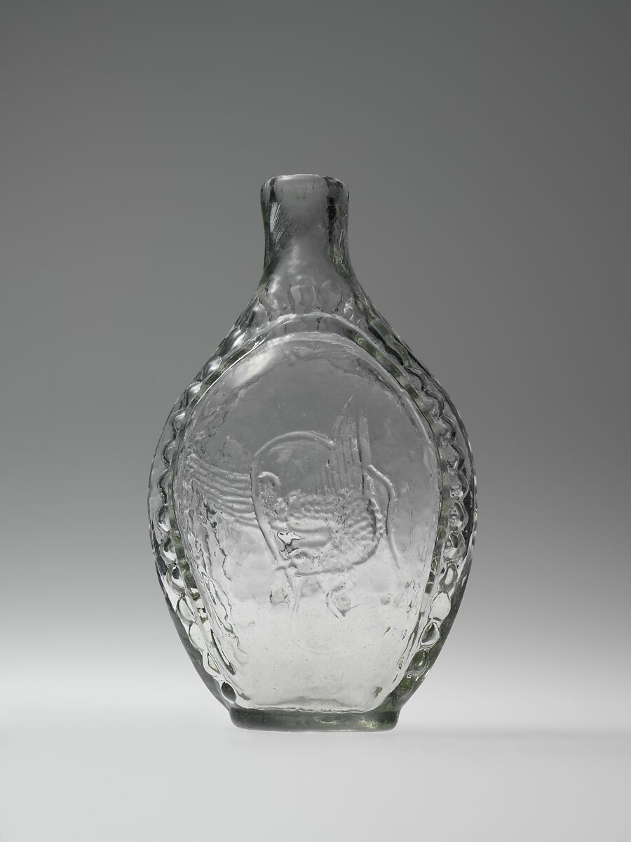 Figured flask, Blown-molded glass, American
