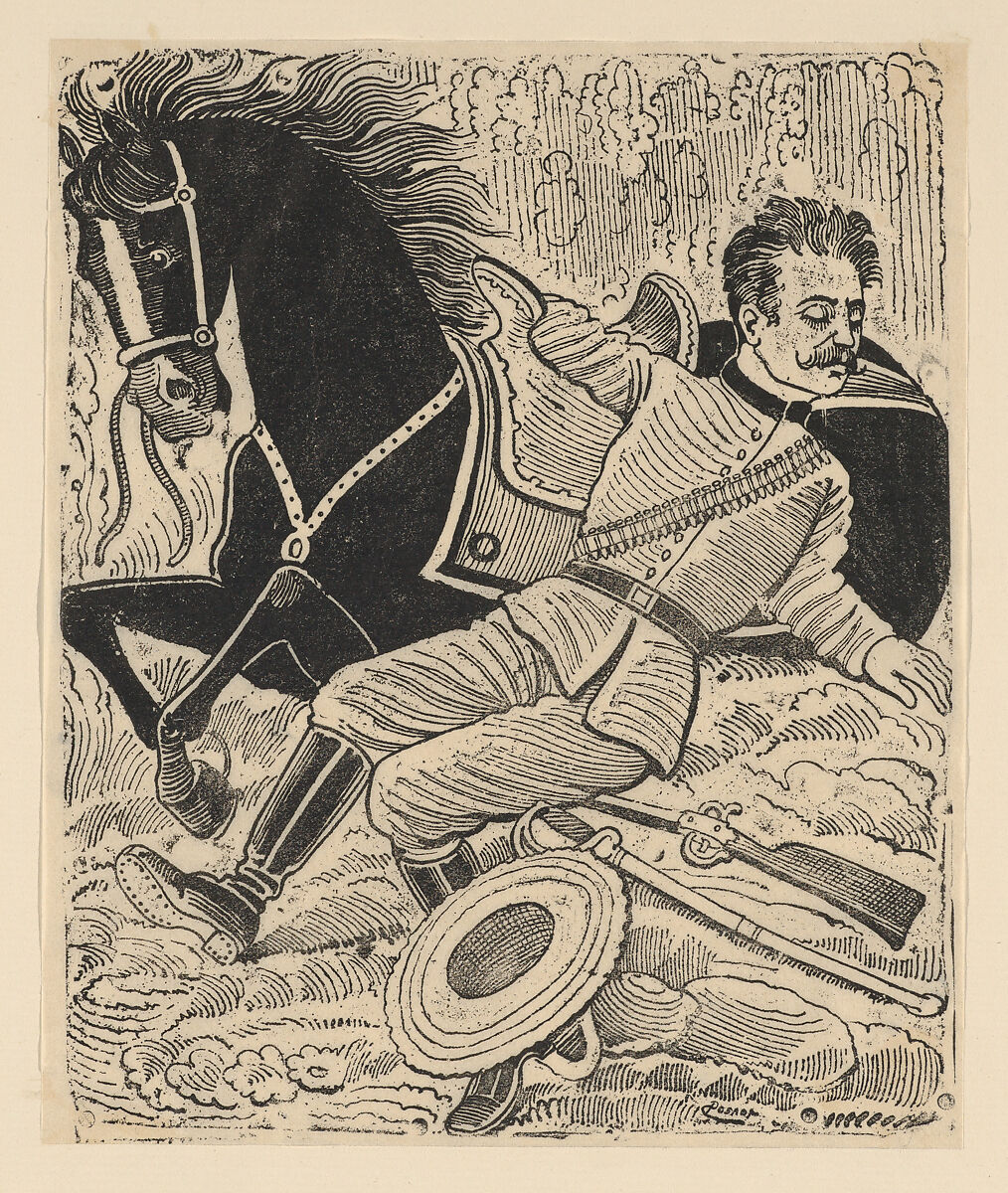 A soldier fallen from his horse, José Guadalupe Posada (Mexican, Aguascalientes 1852–1913 Mexico City), Zincograph 