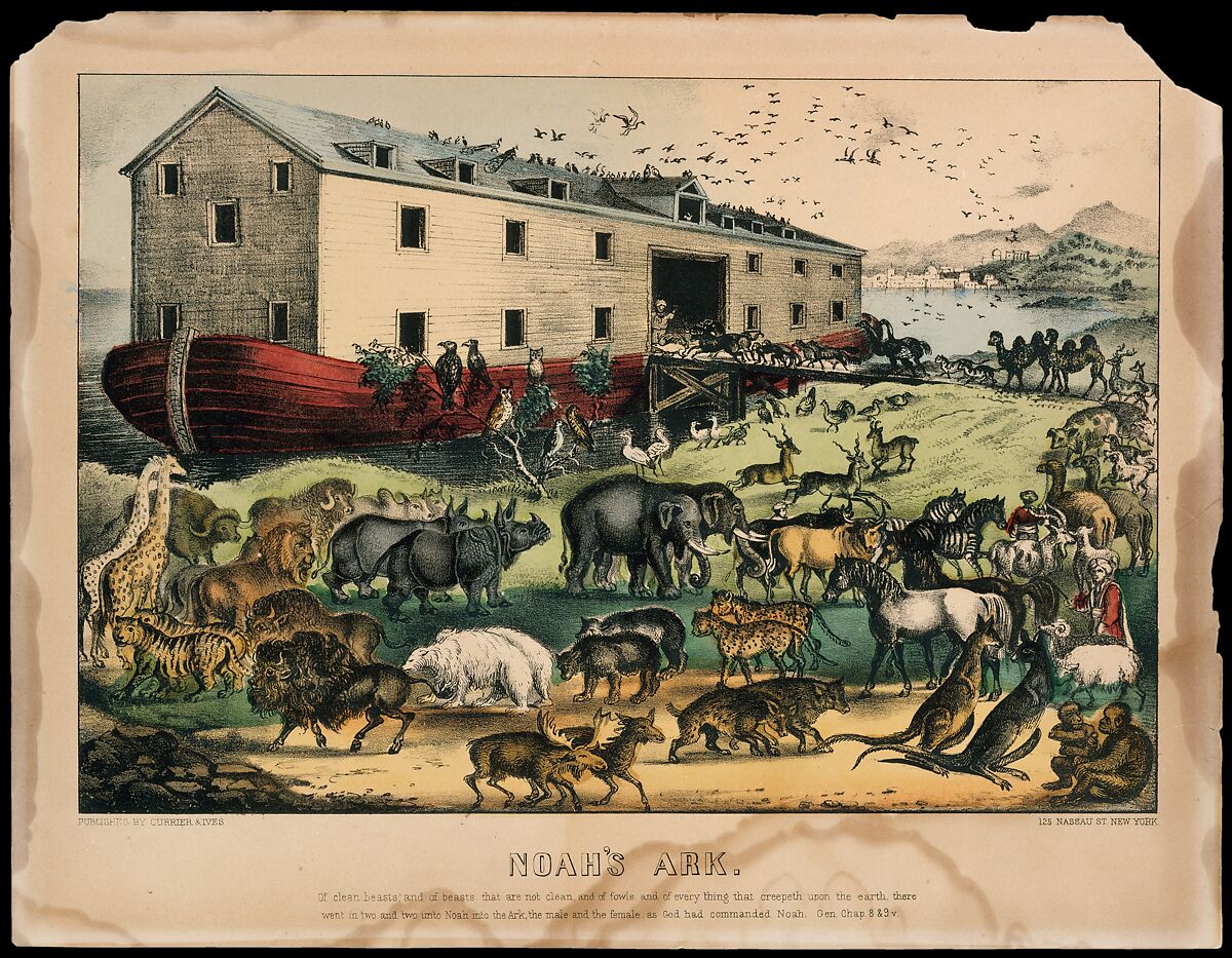 Noah's Ark, Currier &amp; Ives (American, active New York, 1857–1907), Hand-colored lithograph 