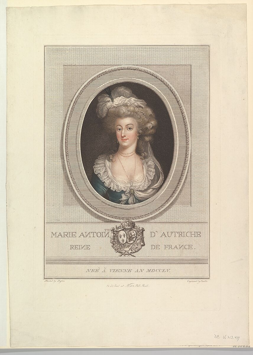 Portrait of Marie Antoinette, John Curtis (British, active 1786–1800), Stipple engraving and etching, printed in colors 