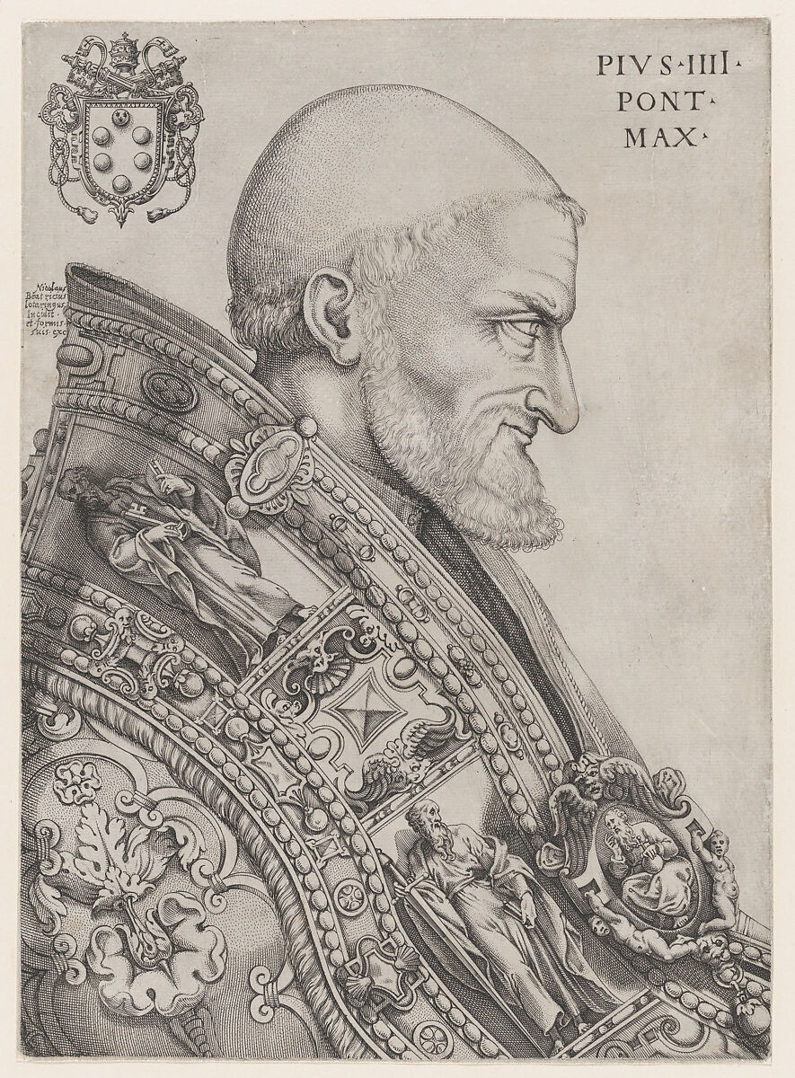 Portrait of Pope Pius IV, Nicolas Beatrizet (French, Lunéville 1515–ca. 1566 Rome (?)), Engraving 