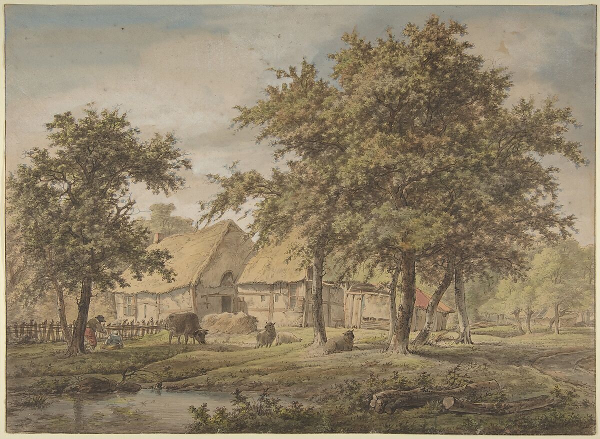 Landscape with a Farmhouse, Adrianus de Visser (Dutch, Rotterdam 1762–1837 Alkmaar), Pen and black ink and watercolor 