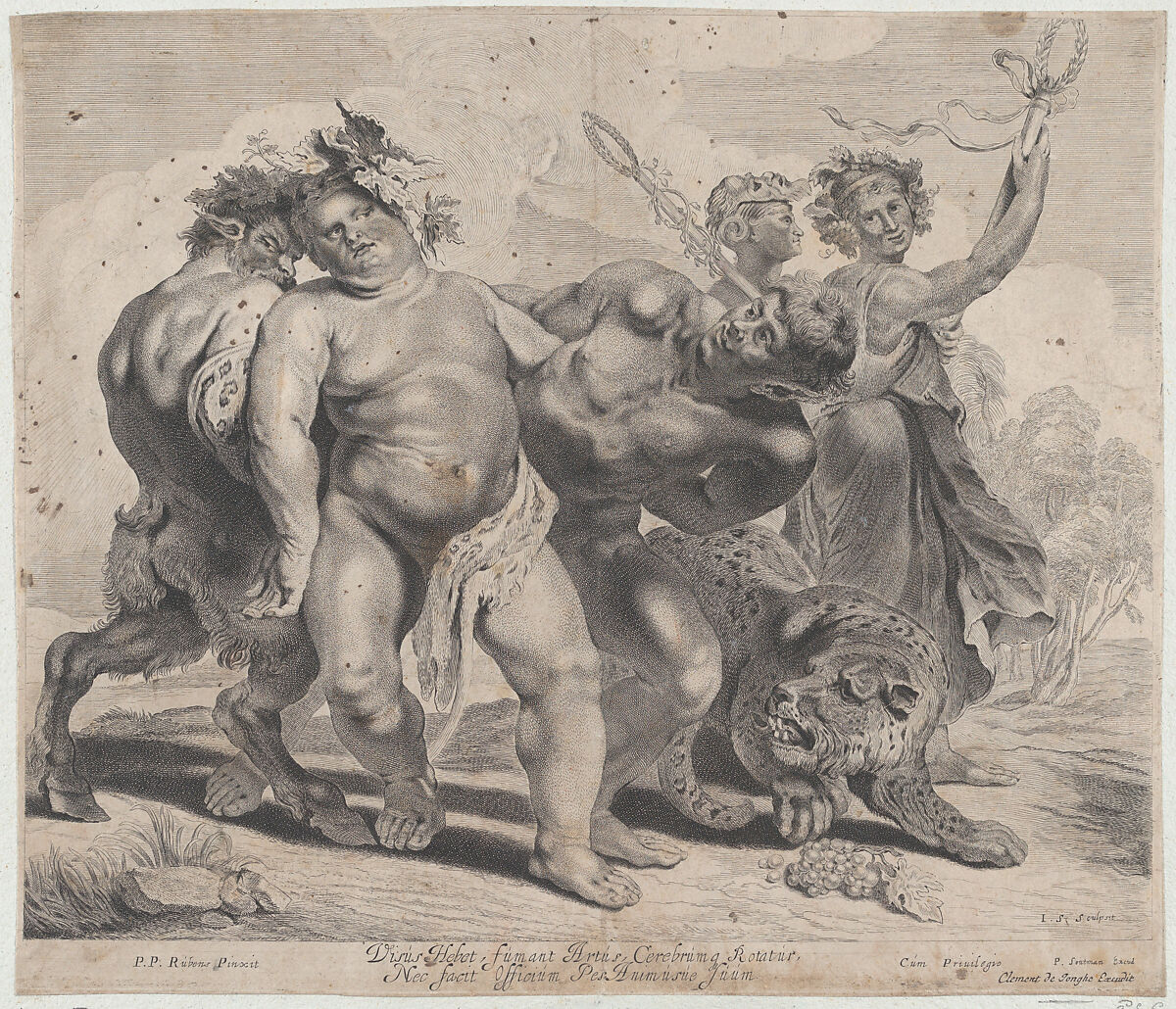 Drunkeness of Bacchus, Jonas Suyderhoef (Dutch, Haarlem ca. 1613–1686 Haarlem), Engraving and etching; second state of four (Hollstein) 