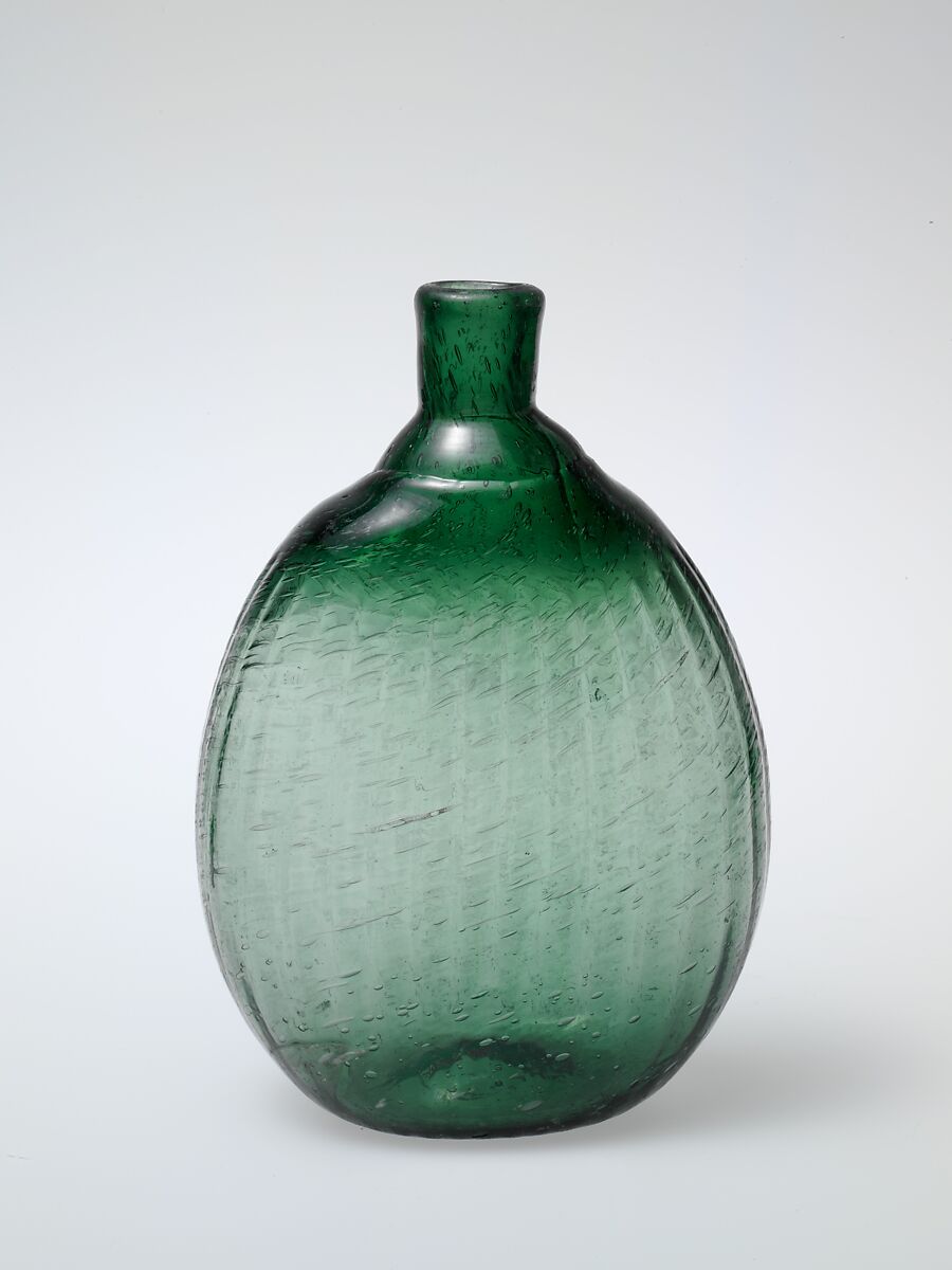 Pocket bottle, Blown, pattern-molded glass, American 