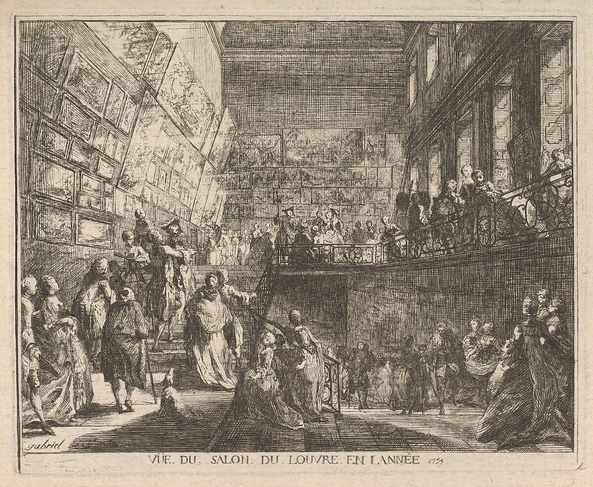 Vue du Salon du Louvre en l'année 1753, Gabriel de Saint-Aubin (French, Paris 1724–1780 Paris), Etching 