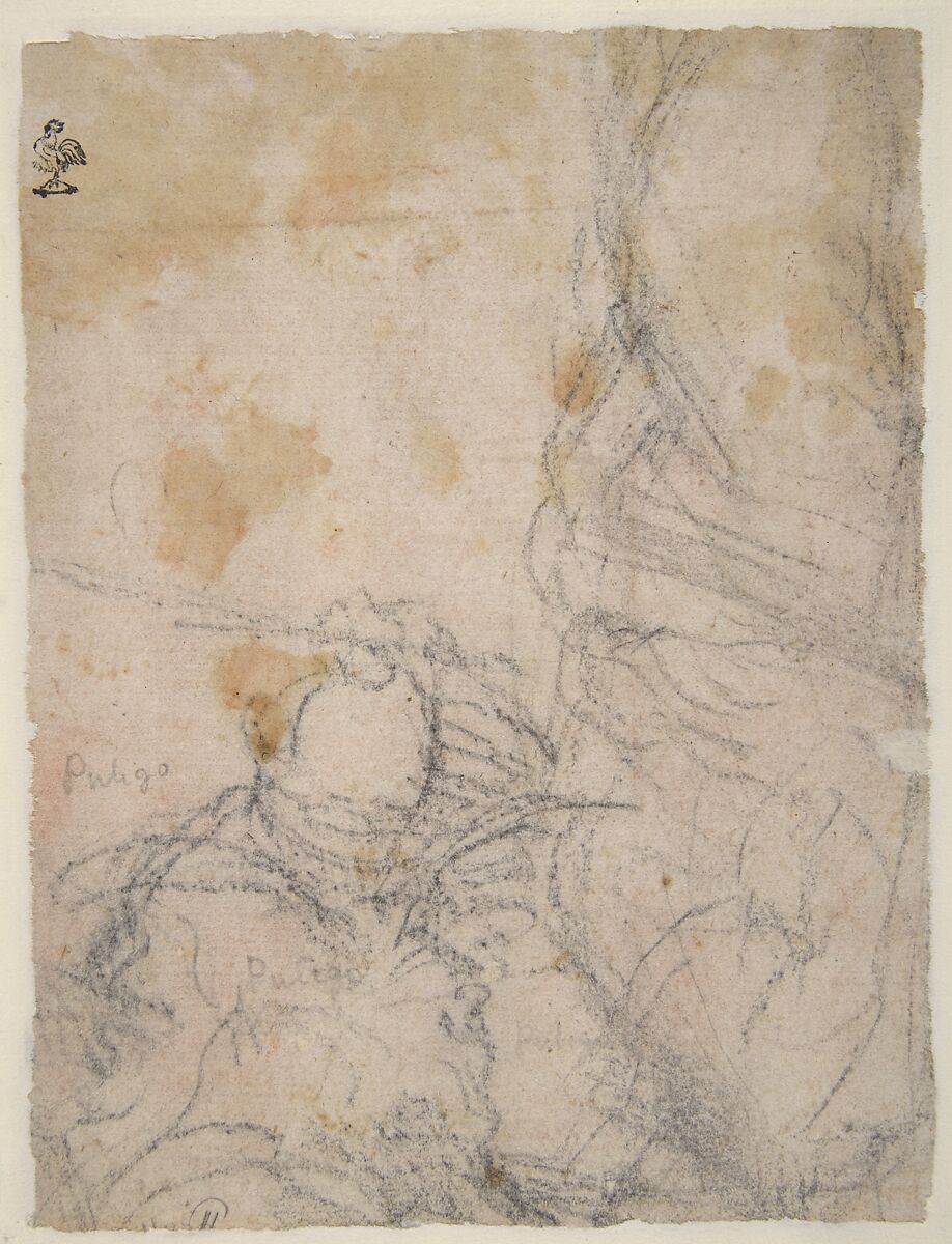 Virgin and Child with Two Saints (recto); Fragmentary Design of a Pietà (verso), Domenico Puligo (Italian, Florence 1492–1527 Florence), Red chalk (recto); soft black chalk (verso)
