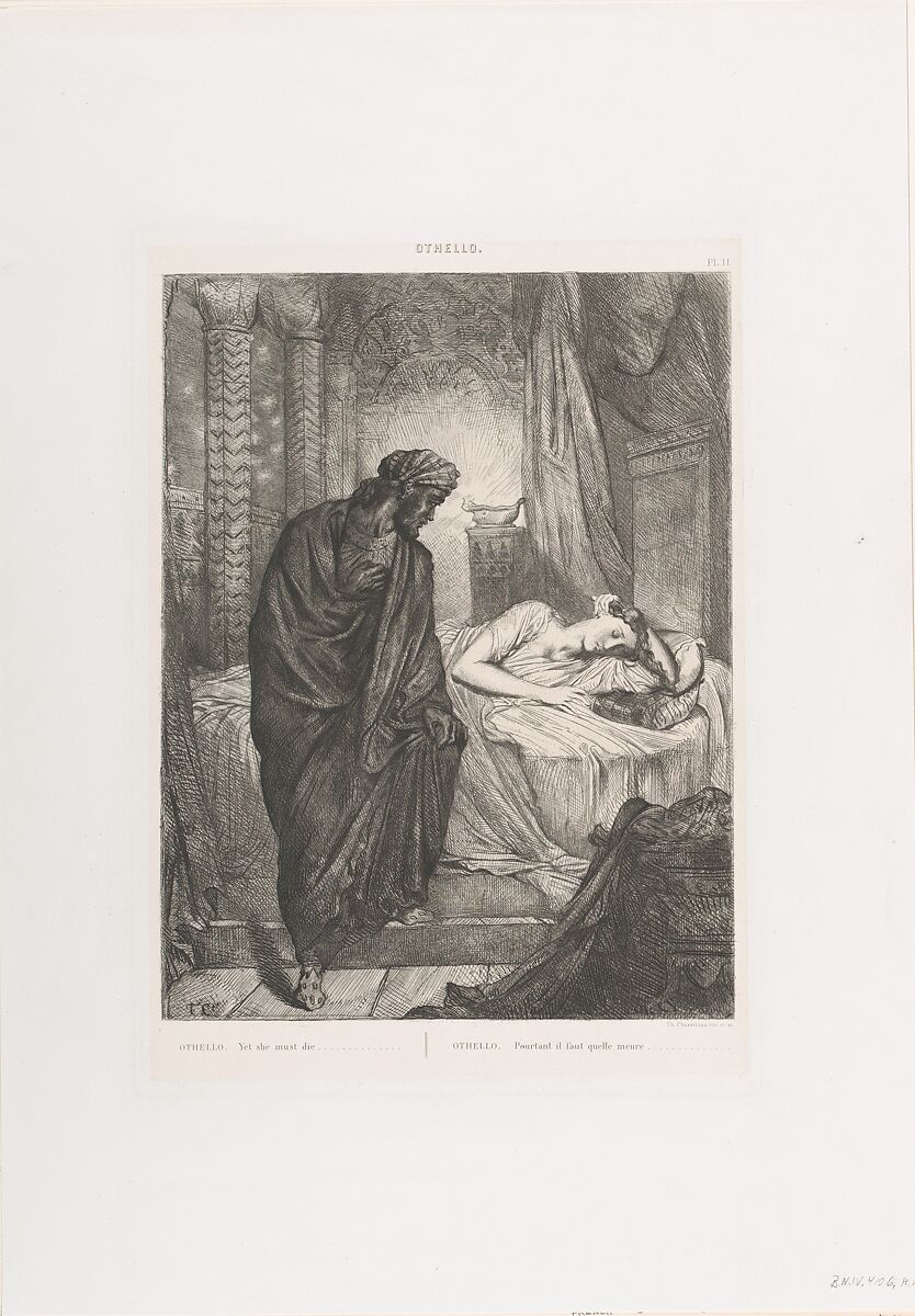 "Yet she must die": plate 11 from Othello (Act 5, Scene 2), Théodore Chassériau (French, Le Limon, Saint-Domingue, West Indies 1819–1856 Paris), Etching, engraving, roulette, and drypoint on chine collé; second edition (Gazette des Beaux-Arts) 