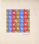 Fabric Design, nautical motif with compass, anchor, seagull, and helm