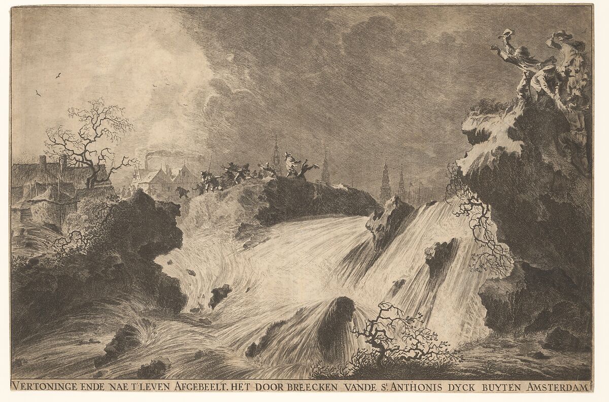 The Bursting of St. Anthony's Dike, 5 March 1651. Vertoninge...Amsterdam, Pieter Nolpe (Dutch, 1613/1614–1652/1653), Intaglio