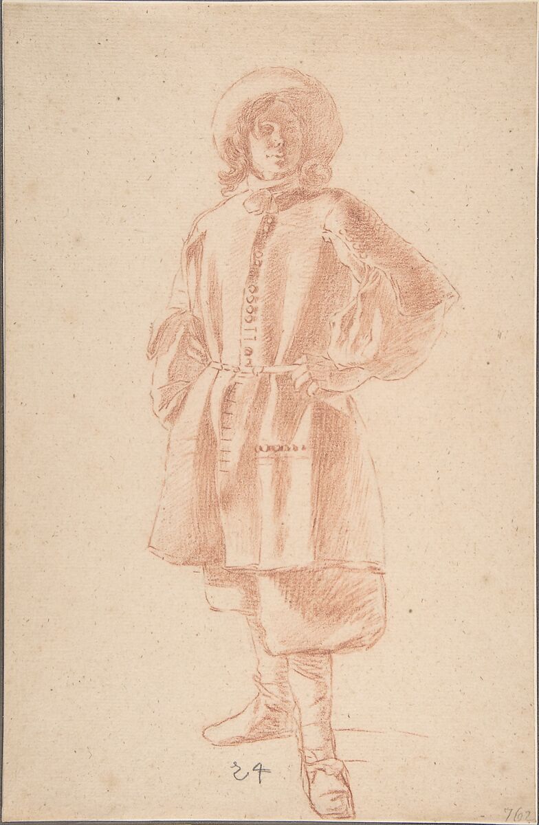 Study of a Standing Youth, Moses ter Borch (Dutch, Zwolle 1645–1667 Harwich), Red chalk 