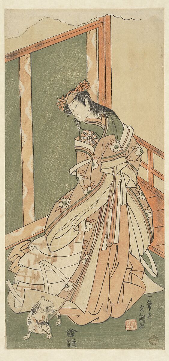 The Third Princess (Onna San no Miya), Ippitsusai Bunchō (Japanese, active ca. 1765–1792), Woodblock print; ink and color on paper, Japan 