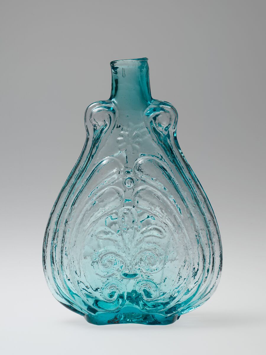 Figured flask, Bakewell, Page &amp; Bakewells (1827–1832), Free-blown molded glass, American