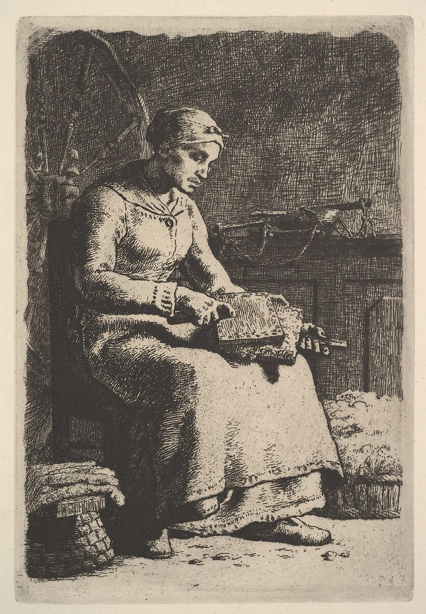 The Wool Carder, Jean-François Millet (French, Gruchy 1814–1875 Barbizon), Etching on laid paper; only state 