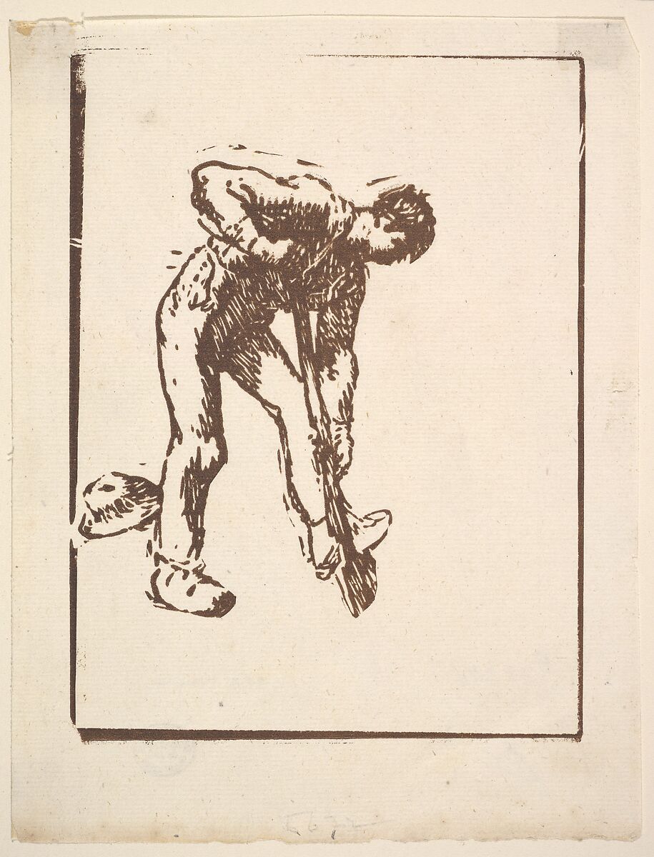 Digger, Jean-François Millet (French, Gruchy 1814–1875 Barbizon), Woodcut in brown ink on laid paper; second (final) state; posthumous impression 