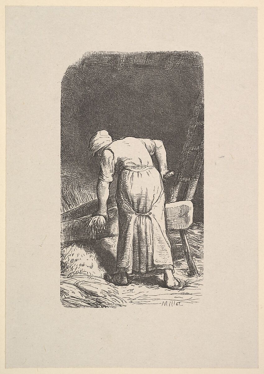 Woman Cutting Wheat, After Jean-François Millet (French, Gruchy 1814–1875 Barbizon), Woodcut on chine collé 