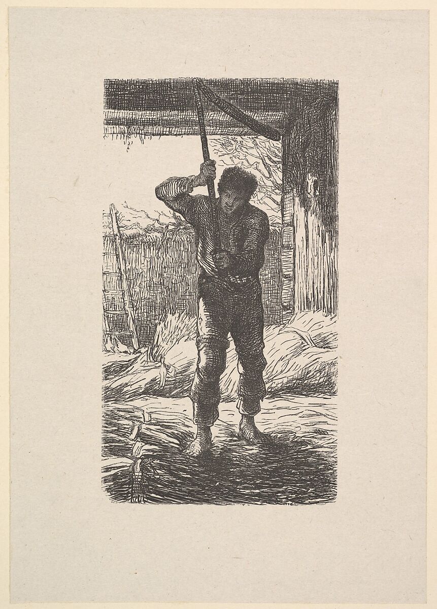Man Threshing Wheat, After Jean-François Millet (French, Gruchy 1814–1875 Barbizon), Woodcut on chine collé 