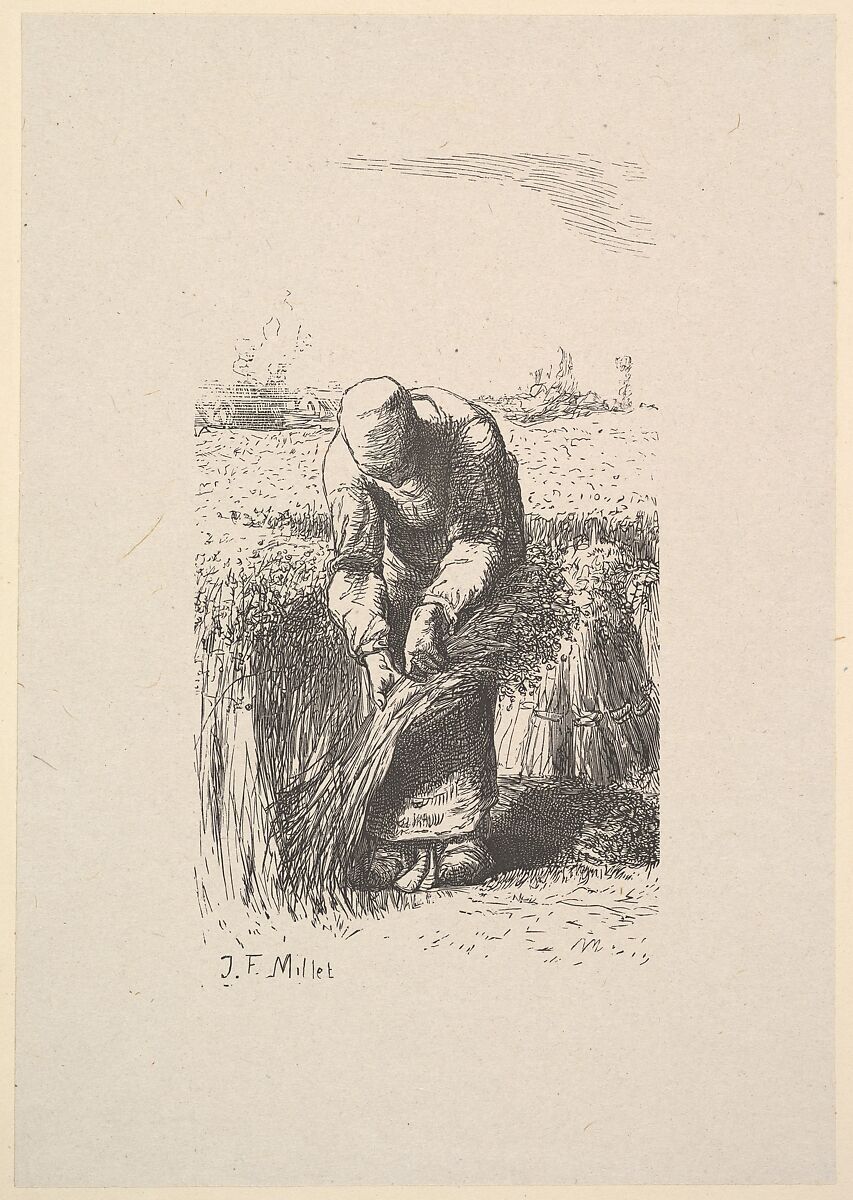 The Wheat Gatherer, After Jean-François Millet (French, Gruchy 1814–1875 Barbizon), Woodcut on chine collé 