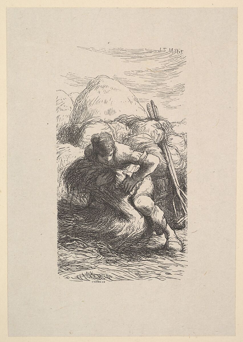 The Sheaf Binder, After Jean-François Millet (French, Gruchy 1814–1875 Barbizon), Woodcut on chine collé 