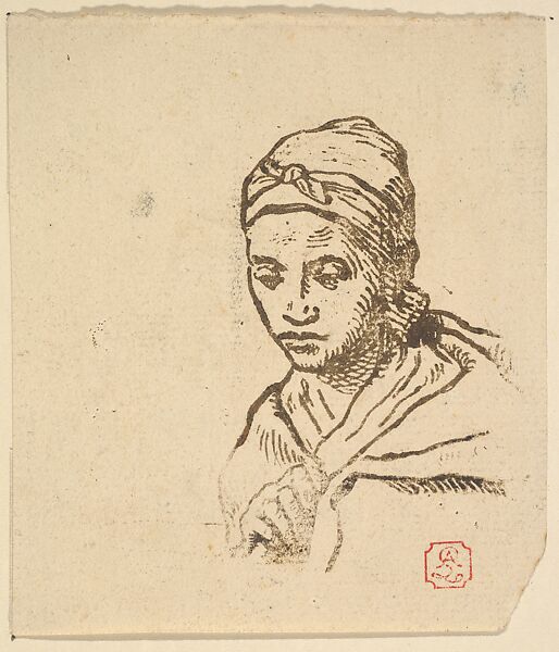 Seated Shepherdess with a Staff, Jean-Baptiste Millet (French, 1831–1906), woodcuts on laid and wove paper 