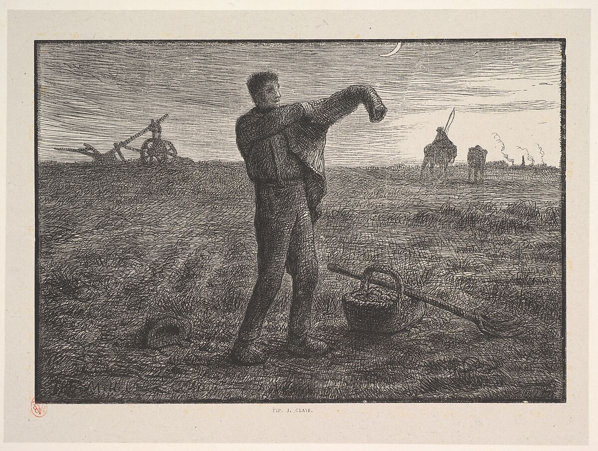 Evening, from "Four Times of the Day", After Jean-François Millet (French, Gruchy 1814–1875 Barbizon), Wood engraving on chine collé 