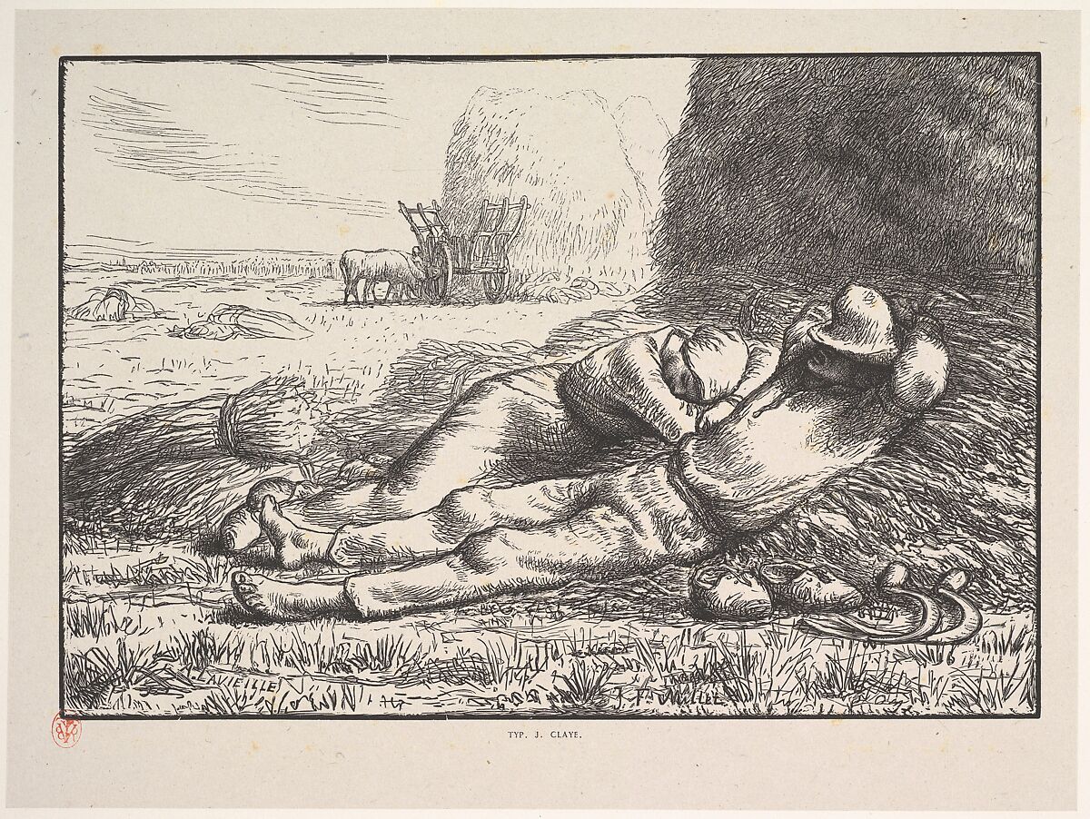 Mid-Day, from "Four Times of the Day", After Jean-François Millet (French, Gruchy 1814–1875 Barbizon), Wood engraving on chine collé 