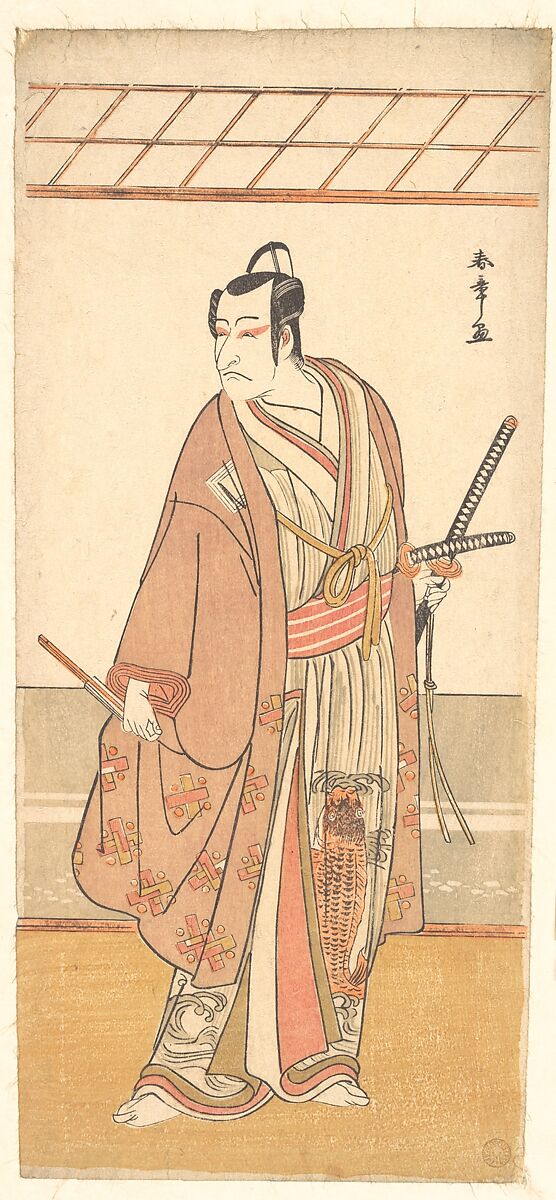 The Actor Ichikawa Danjuro V as a Samurai Attired in a Purple Haori (Coat), Katsukawa Shunshō　勝川春章 (Japanese, 1726–1792), Woodblock print (nishiki-e); ink and color on paper, Japan 