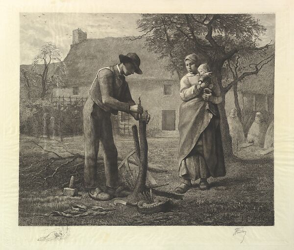 A Farmer Grafting a Tree, After Jean-François Millet (French, Gruchy 1814–1875 Barbizon), Etching on thin wove paper (simili-vellum) 