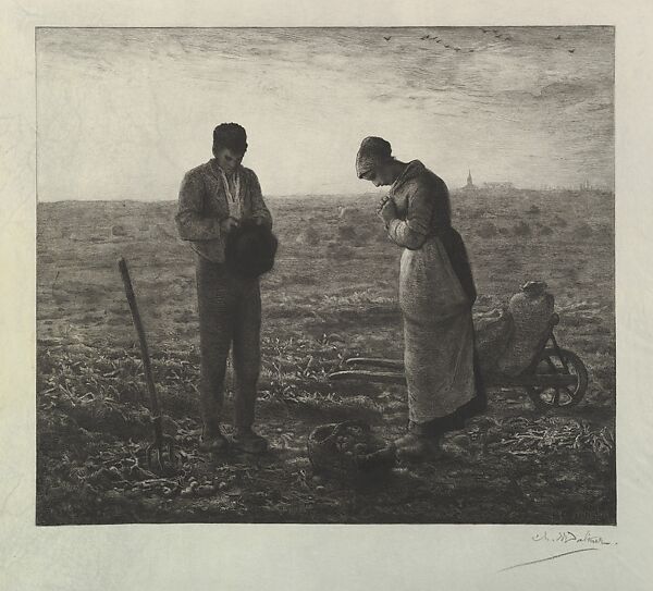Angelus, After Jean-François Millet (French, Gruchy 1814–1875 Barbizon), Etching on thin wove paper (simili-vellum) 