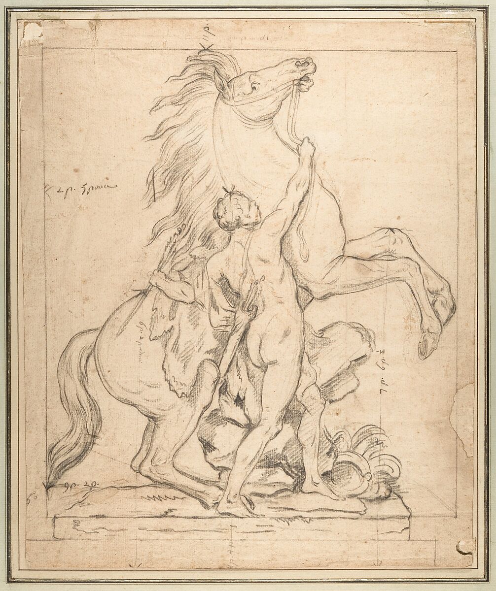 Study for one of the 'Chevaux de Marly', Guillaume Coustou the Elder (French, Lyons 1677–1746 Paris), Black chalk 