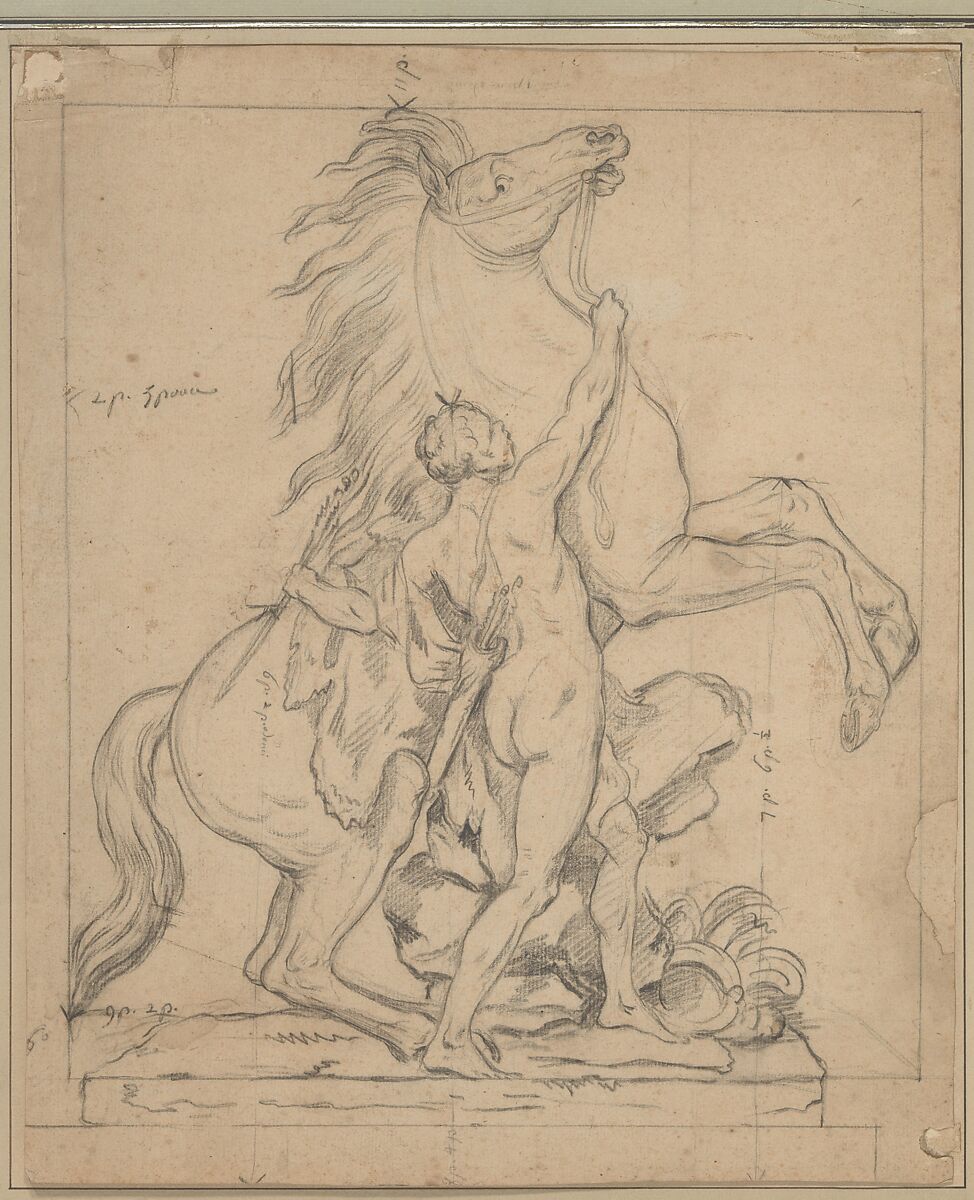 Study for one of the 'Chevaux de Marly', Guillaume Coustou the Elder (French, Lyons 1677–1746 Paris), Black chalk