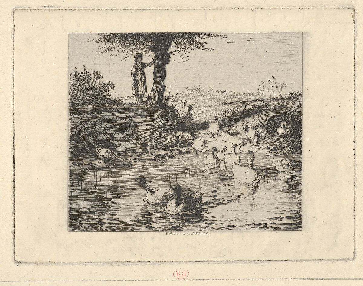 The Guardian of the Geese, after Millet, Emile Boilvin (French, Metz 1845–1899 Paris), Etching 