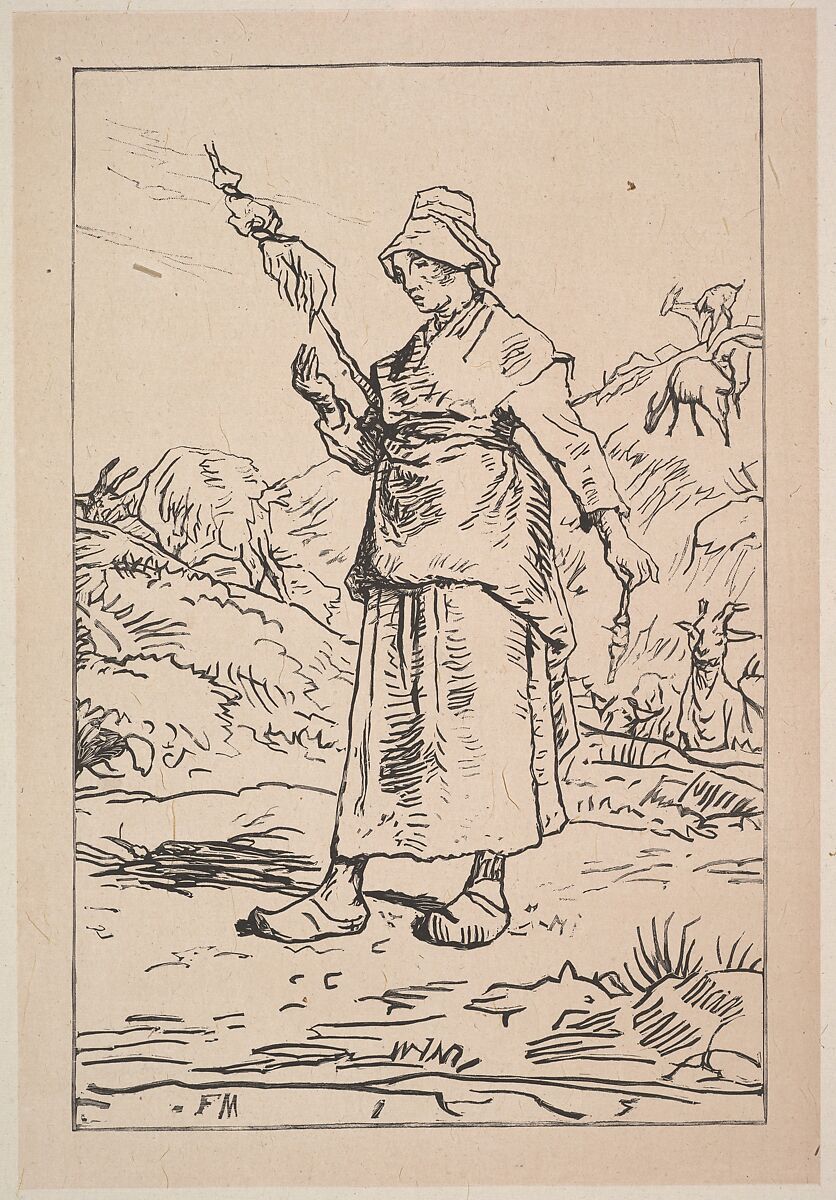 Spinner from the Auvergne, After Jean-François Millet (French, Gruchy 1814–1875 Barbizon), Woodcut 