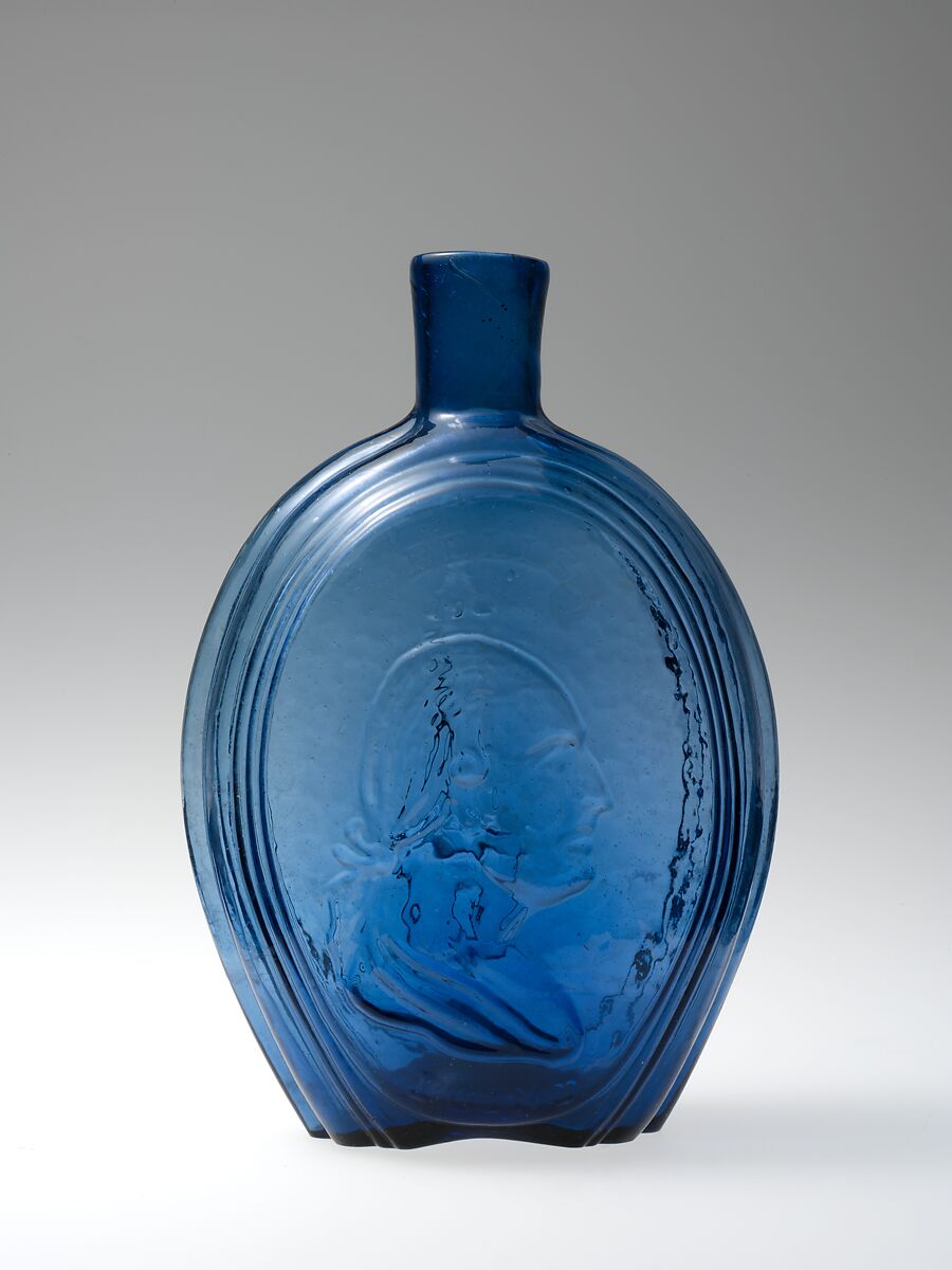 Figured flask, Probably Baltimore Glass Works (1800–ca. 1890), Blown-molded glass, American 