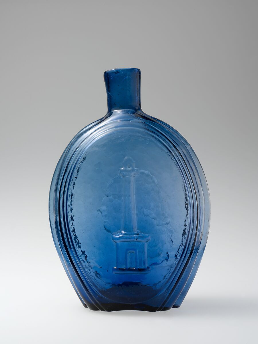 Figured flask, Probably Baltimore Glass Works (1800–ca. 1890), Blown-molded glass, American