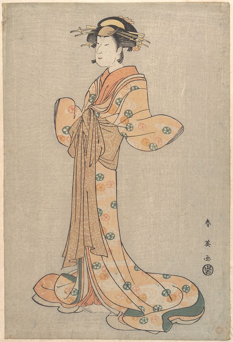 The Actor Nakamura Noshio II as the Courtesan Okaru, Katsukawa Shun&#39;ei 勝川春英 (Japanese, 1762–1819), Woodblock print (nishiki-e); ink and color on paper, Japan 
