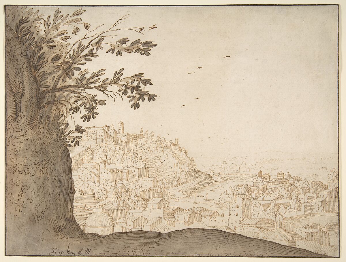 View of Rome, Willem van Nieulandt II (Flemish, Antwerp 1584–?1635 Amsterdam), Pen and brown ink, brush and brown and gray wash 