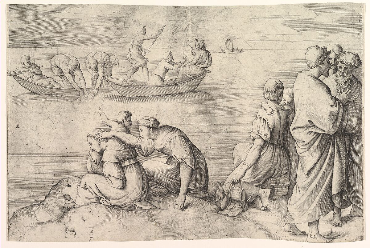 The Miraculous Draught of Fish, Battista Franco (Italian, Venice ca. 1510–1561 Venice), Engraving 