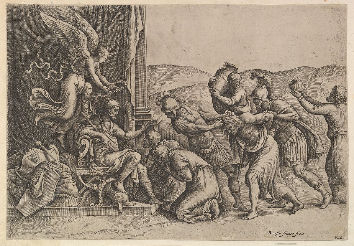 Scipio Granting Clemency to the Prisoners, Battista Franco (Italian, Venice ca. 1510–1561 Venice), Etching and engraving. Second state 