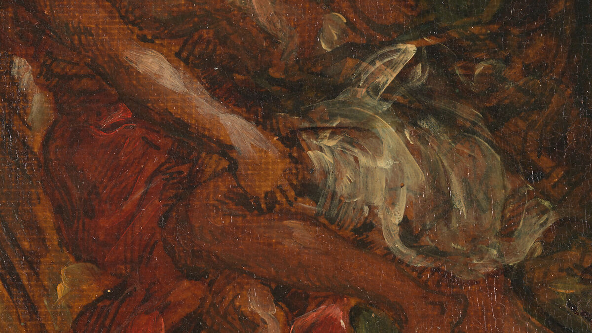 Jacob Wrestling with the Angel, Eugène Delacroix (French, Charenton-Saint-Maurice 1798–1863 Paris), Oil over pen and ink on tracing paper; mounted on canvas and backed with linen