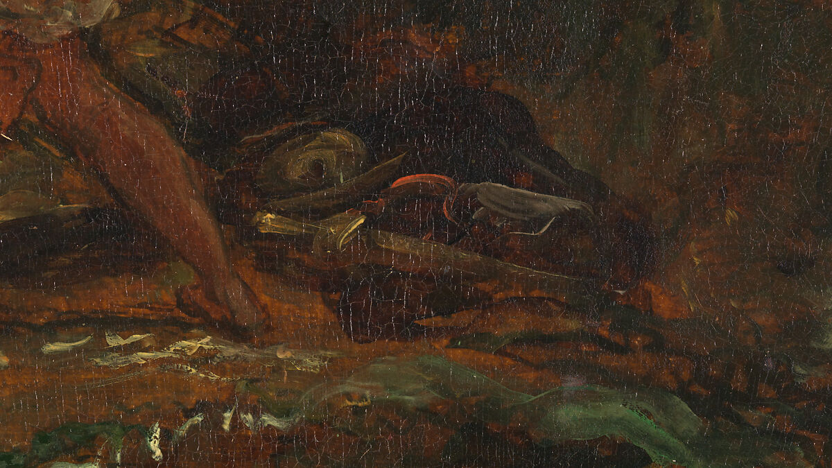 Jacob Wrestling with the Angel, Eugène Delacroix (French, Charenton-Saint-Maurice 1798–1863 Paris), Oil over pen and ink on tracing paper; mounted on canvas and backed with linen