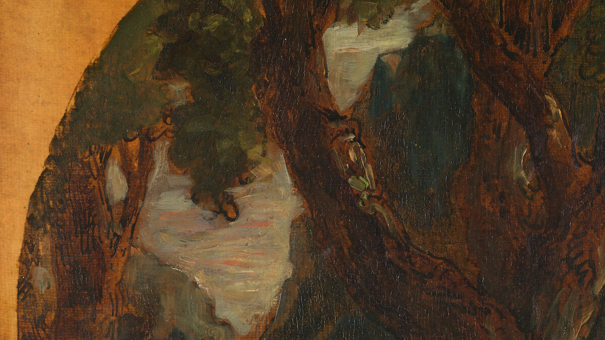 Jacob Wrestling with the Angel, Eugène Delacroix (French, Charenton-Saint-Maurice 1798–1863 Paris), Oil over pen and ink on tracing paper; mounted on canvas and backed with linen