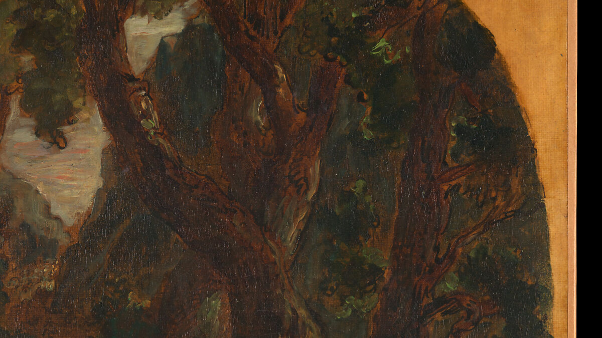 Jacob Wrestling with the Angel, Eugène Delacroix (French, Charenton-Saint-Maurice 1798–1863 Paris), Oil over pen and ink on tracing paper; mounted on canvas and backed with linen