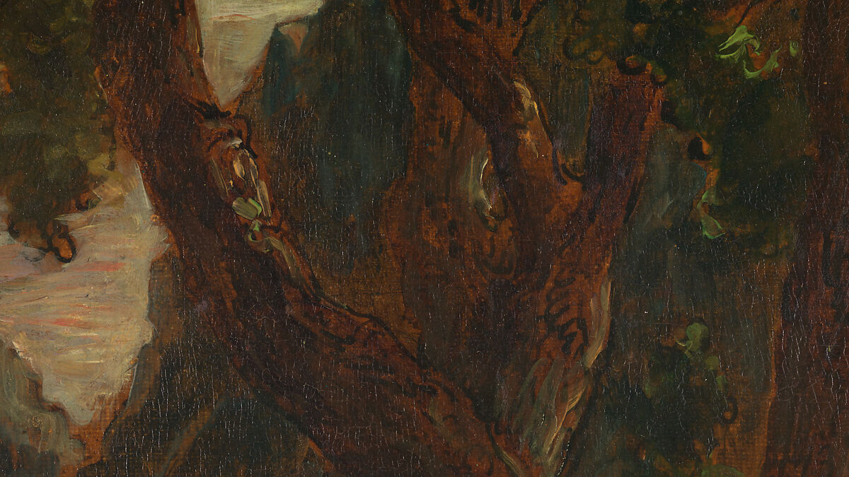 Jacob Wrestling with the Angel, Eugène Delacroix (French, Charenton-Saint-Maurice 1798–1863 Paris), Oil over pen and ink on tracing paper; mounted on canvas and backed with linen