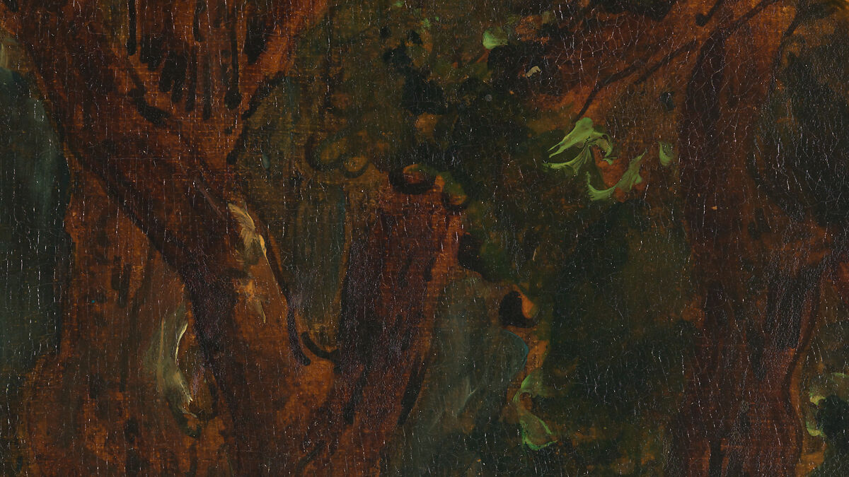 Jacob Wrestling with the Angel, Eugène Delacroix (French, Charenton-Saint-Maurice 1798–1863 Paris), Oil over pen and ink on tracing paper; mounted on canvas and backed with linen