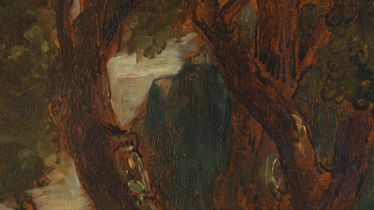 Jacob Wrestling with the Angel, Eugène Delacroix (French, Charenton-Saint-Maurice 1798–1863 Paris), Oil over pen and ink on tracing paper; mounted on canvas and backed with linen