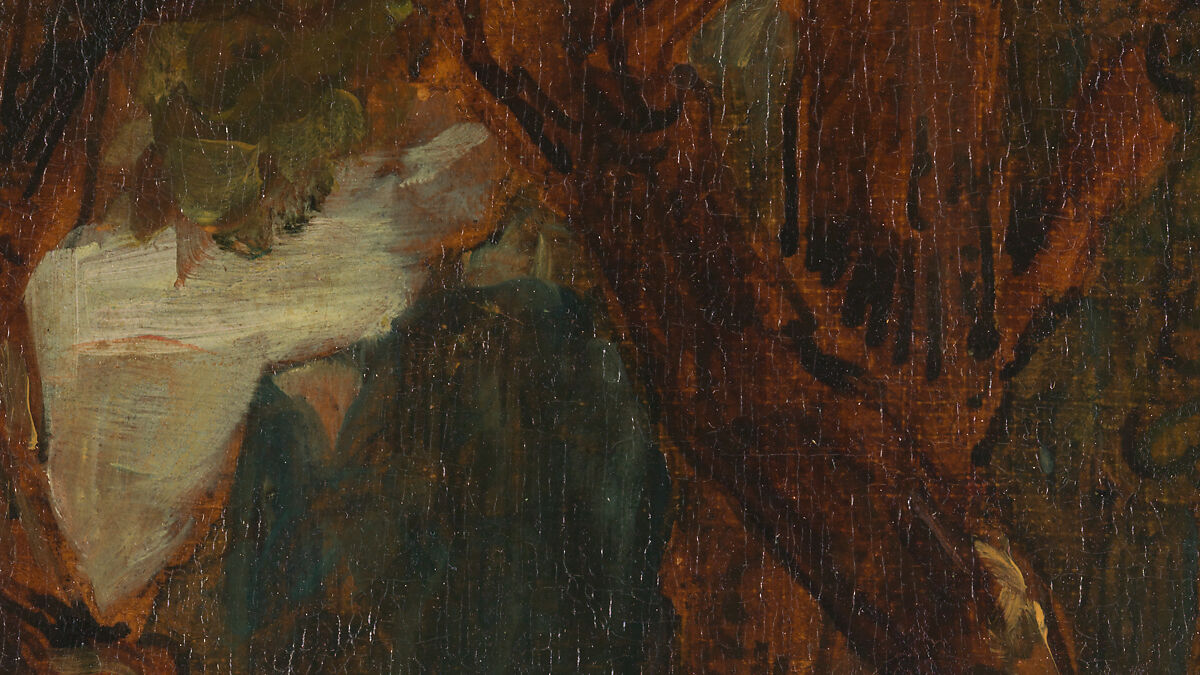 Jacob Wrestling with the Angel, Eugène Delacroix (French, Charenton-Saint-Maurice 1798–1863 Paris), Oil over pen and ink on tracing paper; mounted on canvas and backed with linen