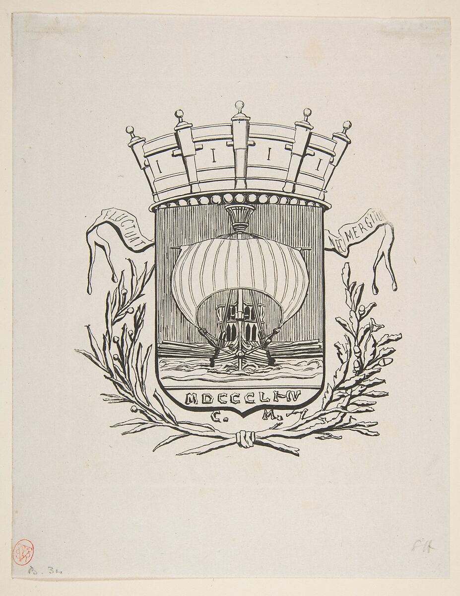 Coat-of-Arms Symbolic of the City of Paris with the motto: It Rocks But Does Not Sink, After Charles Meryon (French, 1821–1868), Woodcut on china paper 