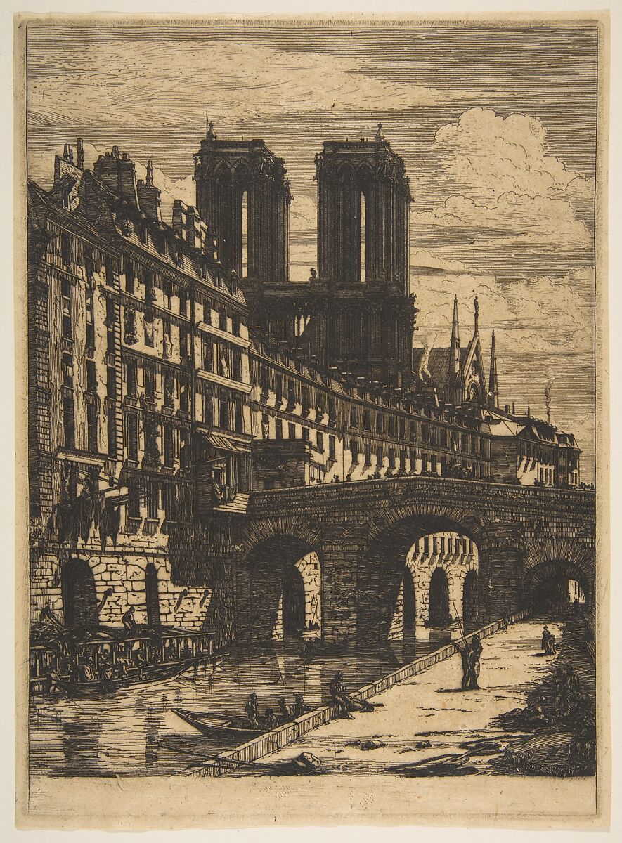 The Petit Pont, Paris, Charles Meryon (French, 1821–1868), Etching and engraving on wove paper; first of nine states 